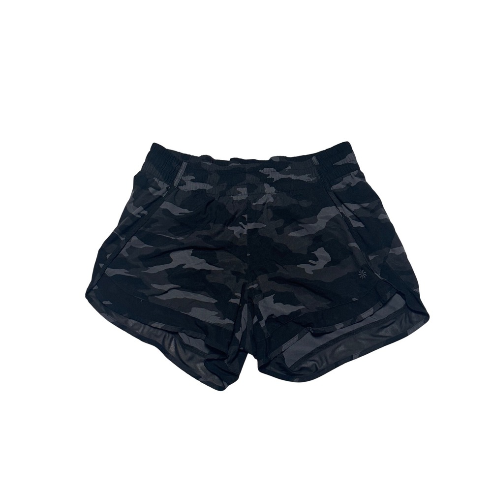 Athleta Printed‎ Mesh Racer Run Shorts Black Gray Camo Small Gym Women's